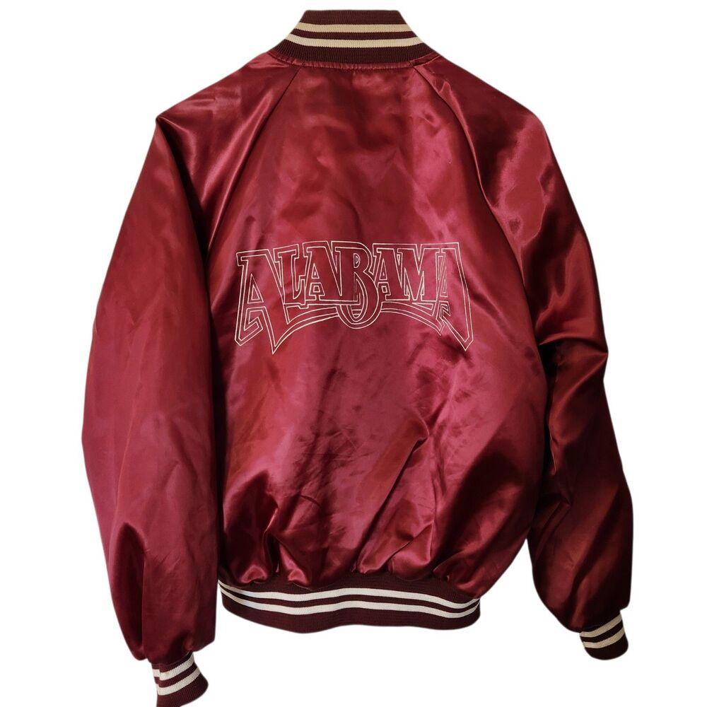Vintage 80's Auburn Sportswear Red Nylon ALABAMA Lined Bomber Jacket Size L USA